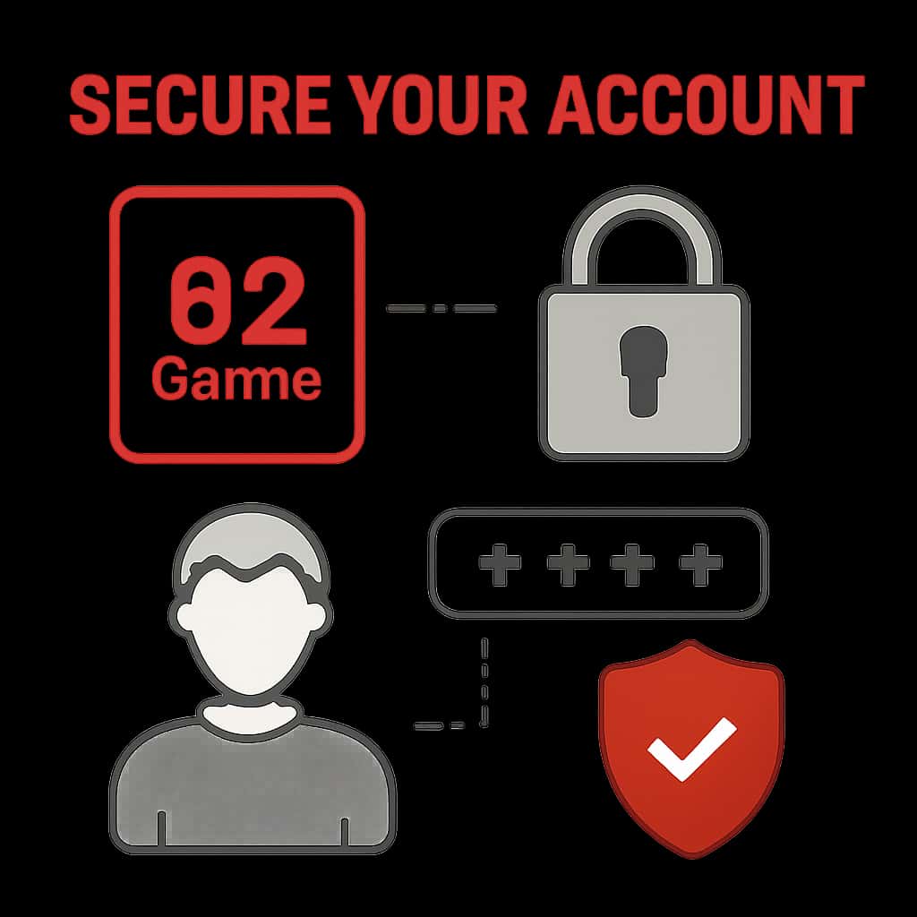 An educational diagram illustrating security steps for the 82 Game account.